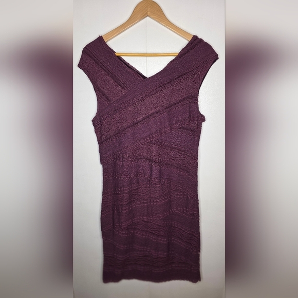 Hem And Thread Lacey Fitted Dress, Plum Colour, Cotton Blend, Lg - Picture 6 of 10